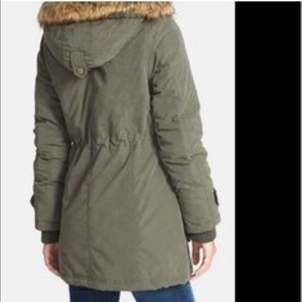 DKNY Anorak Coat faux fur hooded Olive green Size: - Picture 3 of 11